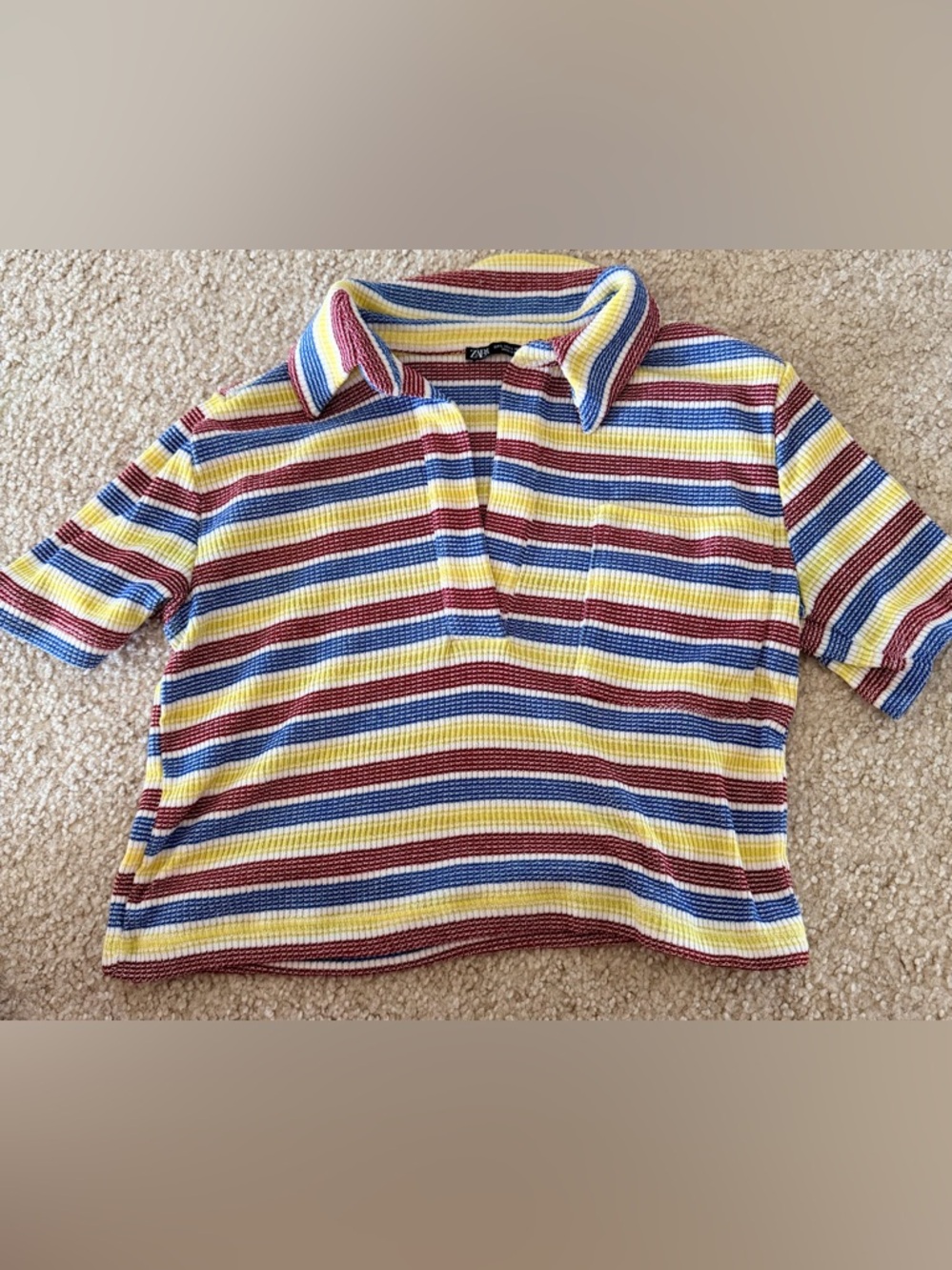 Zara Multicolor Striped Knit Top - Yellow, Blue, Burgundy
